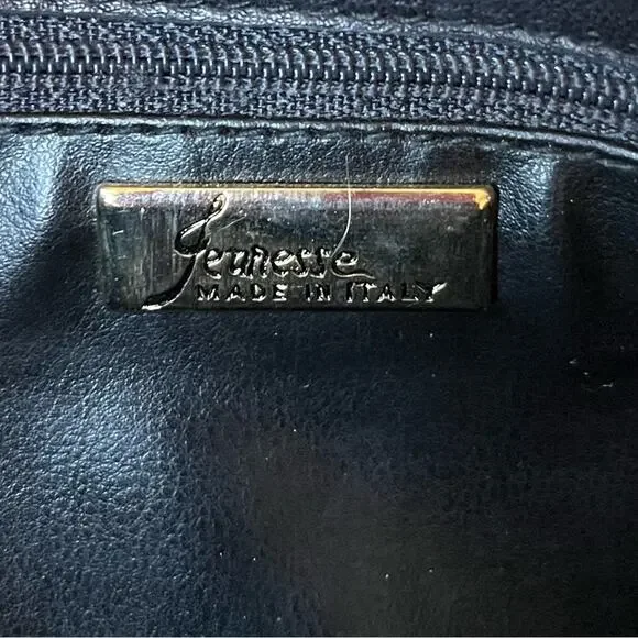 Vintage Jeunesse Quilted Black Leather Purse Clutch Gold Chain Strap - Picture 6 of 9